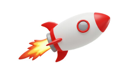 3D Cartoon Rocket Launch Icon with Fire Effect