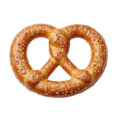 Delicious Baked Golden Pretzel with Sesame Seeds High Quality Isolated Photo. Perfect for Snack