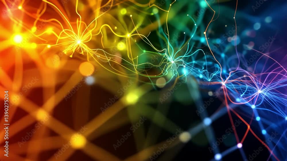 Poster vibrant neural network: a mesmerizing visualization of a neural network, with glowing connections, r