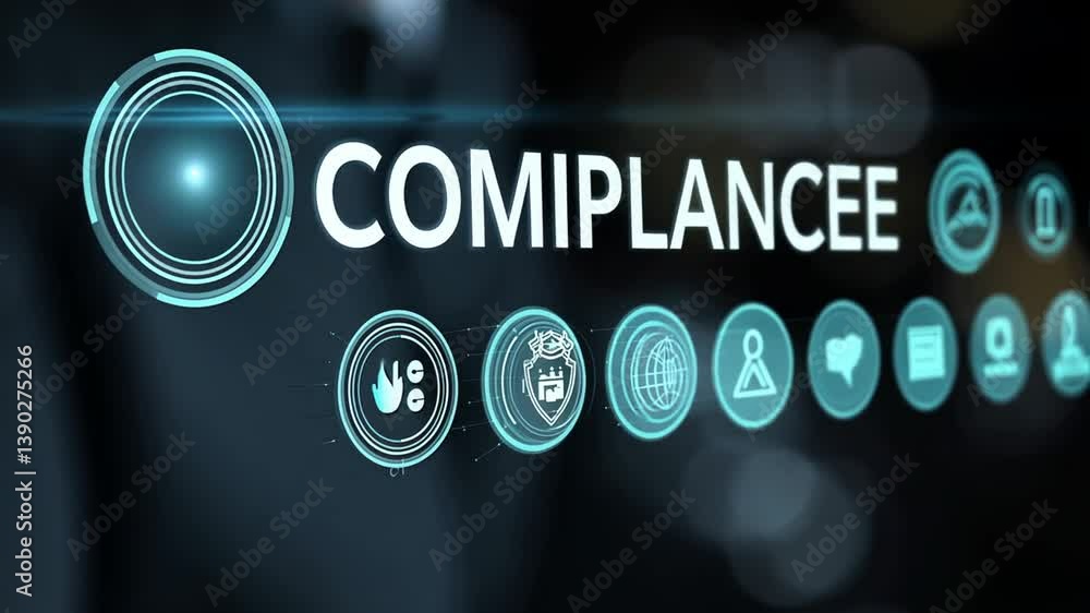 Poster compliance concept with businessman interacting with virtual screen generative ai