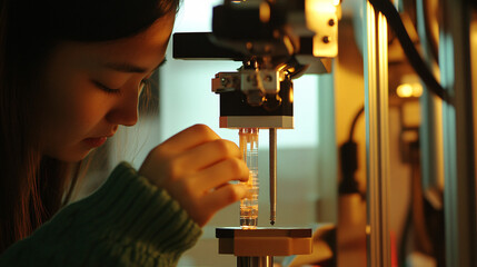 Person meticulously calibrating a state-of-the-art 3D printer's nozzle height