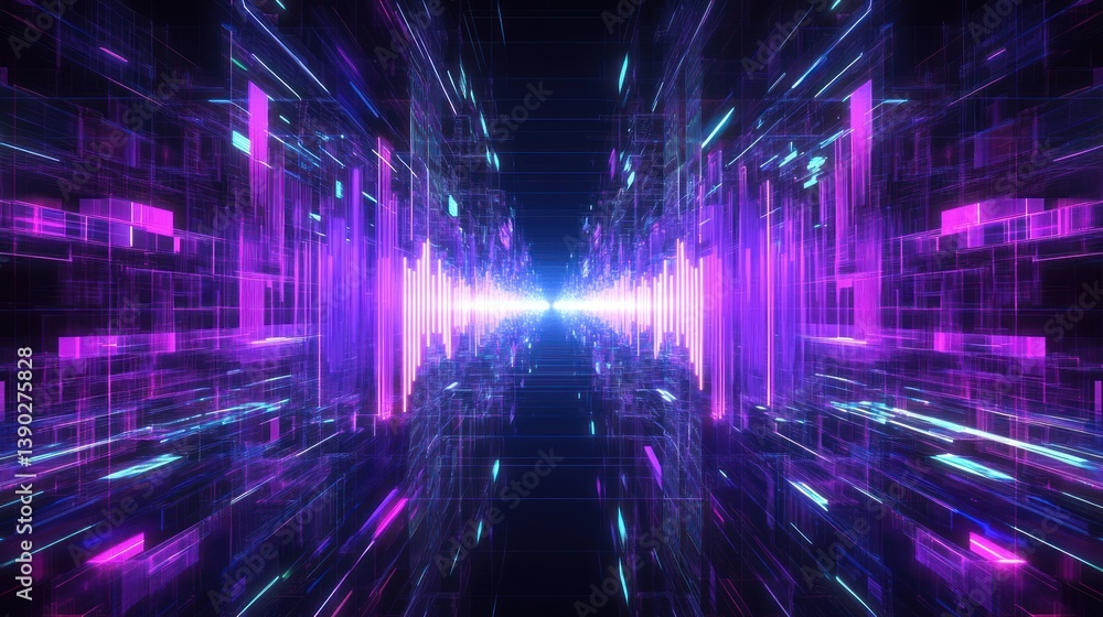 Aufkleber abstract digital tunnel with glowing lines and geometric shapes effect