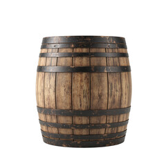 Fototapeta premium Aged Brown Wooden Barrel with Metal Hoops for Wine or Whiskey High Quality Isolated Photo