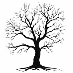 Leafless Tree Silhouette: Elegant Natural Design in Gothic Black for Halloween and Rustic Nature Concept