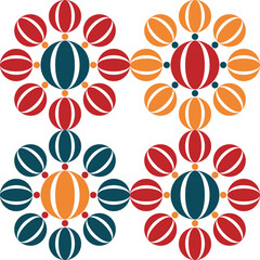 Geometric Pattern. Figures of different shapes. Tribal form. Flowers. Geometric creative design. Beautiful textures. Colorful art. Modern graphic poster. Retro color. Vector illustration