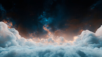 Obraz premium Beautiful stars shining brightly above the cloudscape against the twilight sky. Conveys the serene and mystical atmosphere of nature at night.