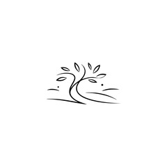 Minimalist Line Art Tree Logo, Abstract Nature, White Background