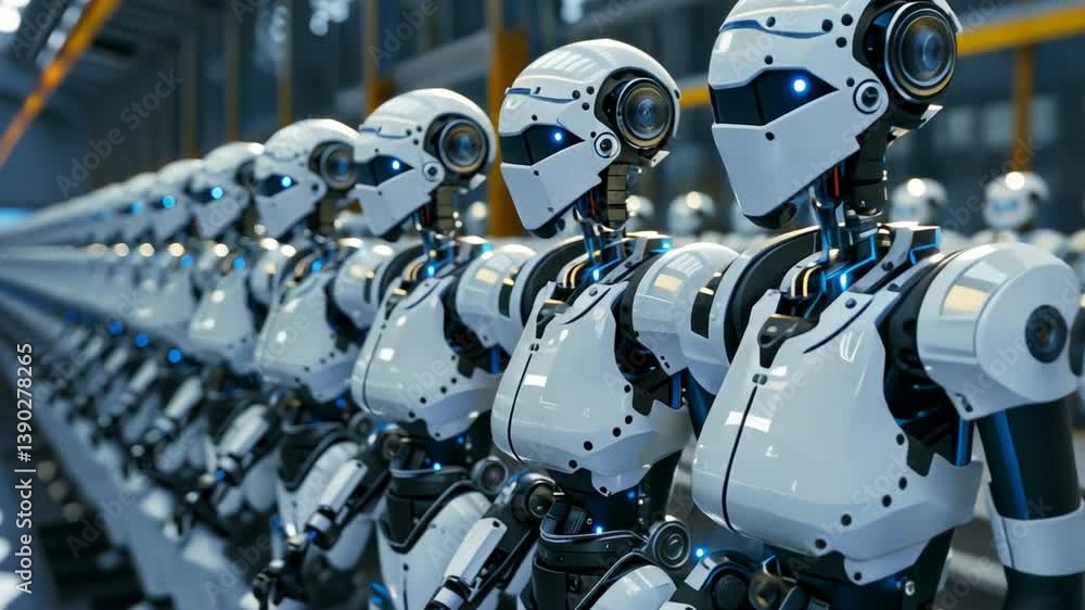 Aufkleber robotic assembly line: a sleek and futuristic assembly line features a line of advanced robots, each