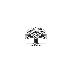 Naklejka premium Minimalist Tree Logo: Modern Line Art, White Background