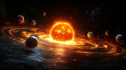 High detail solar system image featuring sun and planets in space, accurately aligned with visible orbits, ideal for educational science projects, space research, and astronomy references