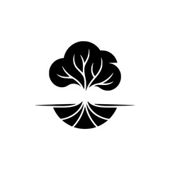 Minimalist Silhouette Tree Logo: Serene Black & White Nature Design