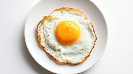 Fried Egg with Golden Yolk on White Plate