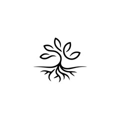Obraz premium Minimalist Tree Logo: Black & White Line Art on White, Growth Concept