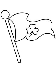 St. Patrick’s Day Iris Flag with Shamrock – Black and White Bold Outline Illustration
