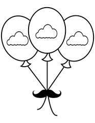 St. Patrick’s Day Balloon with mustache – Black and White Bold Outline Illustration