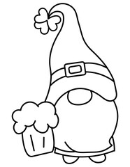 St. Patrick’s Day Hat with Leoprechaun and Shamrock – Black and White Bold Outline Illustration