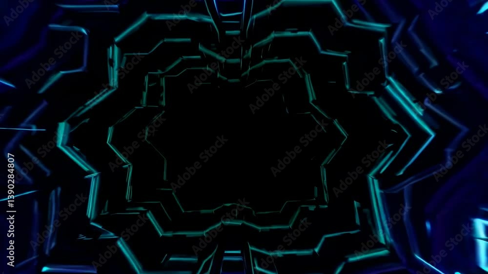 Aufkleber futuristic hexagonal tunnel is glowing with vibrant neon lights, creating a mesmerizing spectacle of