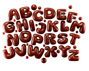 Chocolate alphabet. 3d illustration. Chocolate bubble, isolated on white background