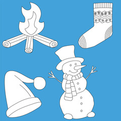 Hand-drawn Winter Clipart Set: Black & White Winter Illustrations: Doodle Cartoon Winter Graphics