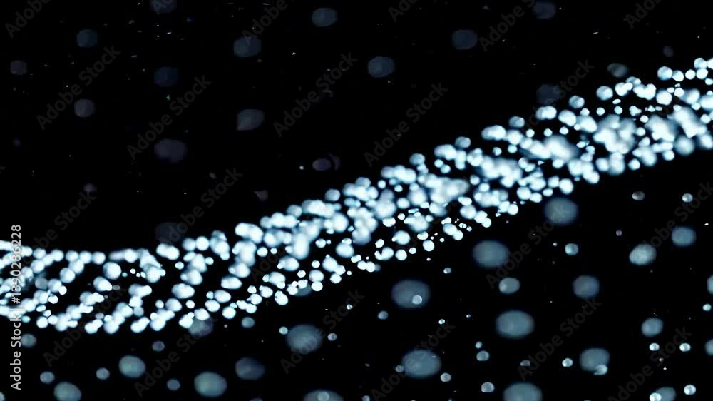 Poster abstract wave of glowing particles is flowing on black background creating a futuristic and technolo
