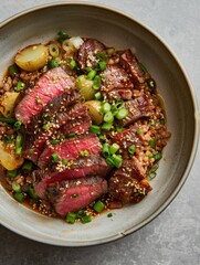 Delicious English roast beef cooked in a Chinese wok with soy sauce and honey served over rice