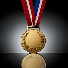 Gold Medal Award, Victory Achievement Concept, Winner Symbol with Ribbon, Champion Prize Isolated, Sports Competition Reward, First Place Recognition, Honor and Excellence Icon, Athletic Celebration.