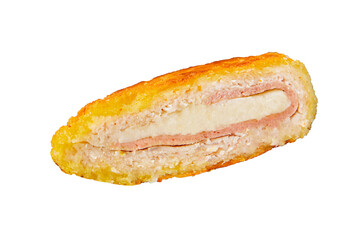 Cordon Bleu Cutlet meat chicken, ham, cheese appetizer dish fresh gourmet food background on the table rustic food top view copy space