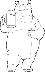 Hippo Jug Beer Animal Vector Graphic Art Illustration