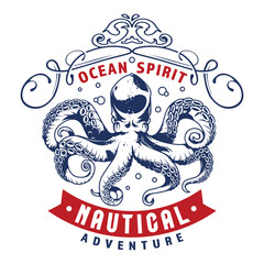 Nautical adventure with ocean spirit and octopus