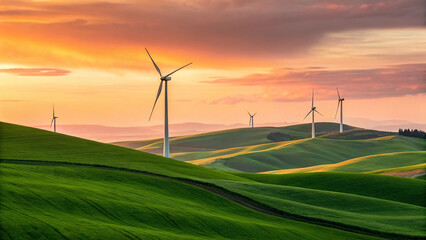 Renewable Energy Wind Farm on Scenic Green Hills - Sustainable Power Generation