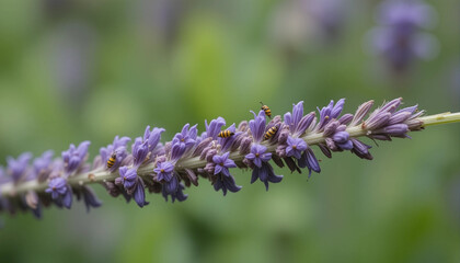 Fototapeta premium Purple Lavender Essence: A close-up captures the vibrant beauty of lavender, showcasing delicate floral details, inviting viewers to indulge in the calming essence of nature.