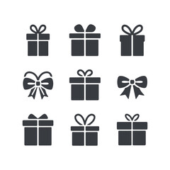Collection of black gift boxes Icons Set with various bow designs for special occasions