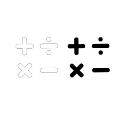 Fototapeta premium Basic Arithmetic Symbols Icon Set – Solid and Outline Style