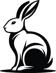 Stylized Black Silhouette of a Sitting Rabbit on White Background