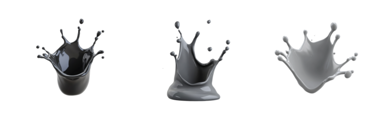 Black ink splashes in various dynamic shapes