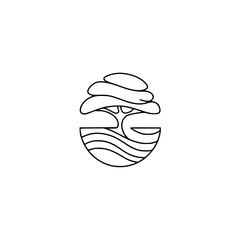 Minimalist Bonsai Tree Logo Design, Line Art Illustration