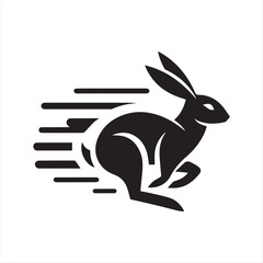 Stylized Black Silhouette of a Sitting Rabbit on White Background