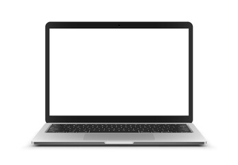 Fototapeta premium Vector illustration of laptop with blank empty white screen. Realistic mockup or template, isolated on white background