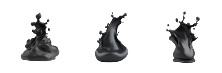 Black ink splashes captured in dynamic and artful flowing movement 