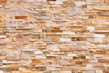 Natural Stone texture background. Beige brown color. Square rectangle shape in horizontal row stripe. Material for architectural decoration, wall cladding panel for facade, hotel, pool villa, resort.