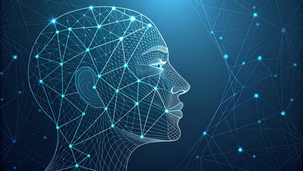 AI-Powered Digital Human Head with Illuminated Neural Network - Futuristic Technology Concept