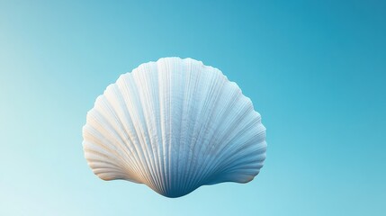 A minimalist seashell graphic with gentle gradients of blue and white,
