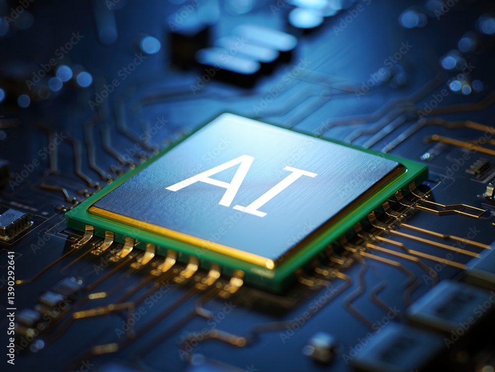 Poster a green circuit board with the letters 