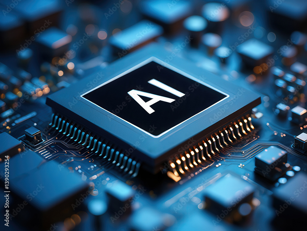 Poster  A close-up image of an integrated circuit (IC) labeled 
