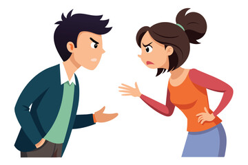 Obraz premium A cartoon illustration depicting a man and woman engaged in a heated argument, with both individuals exhibiting angry expressions and hand gestures.