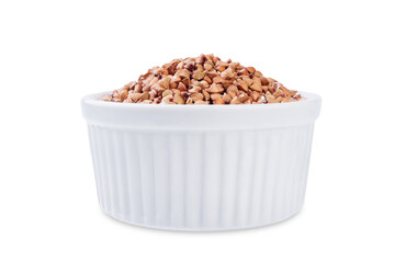 Green buckwheat in a bowl on a white isolated background