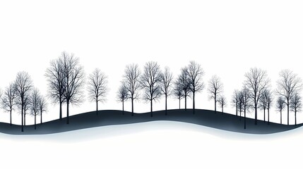 Minimalist Tree Silhouettes: Black and White Forest Landscape Illustration
