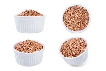 Green buckwheat in a bowl on a white isolated background