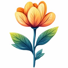 Bright Tropical Floral Illustration Art: Whimsical Summer Nature Background with Vibrant Orange and Yellow Blooms