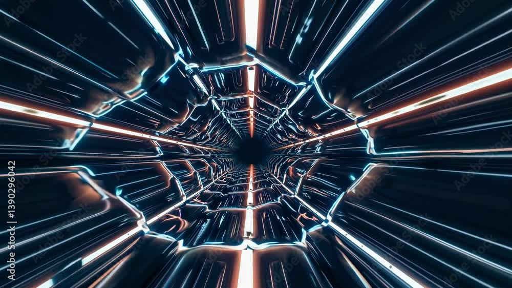 Canvas Prints orange and blue neon lights are illuminating a metallic tunnel, creating a captivating visual experi